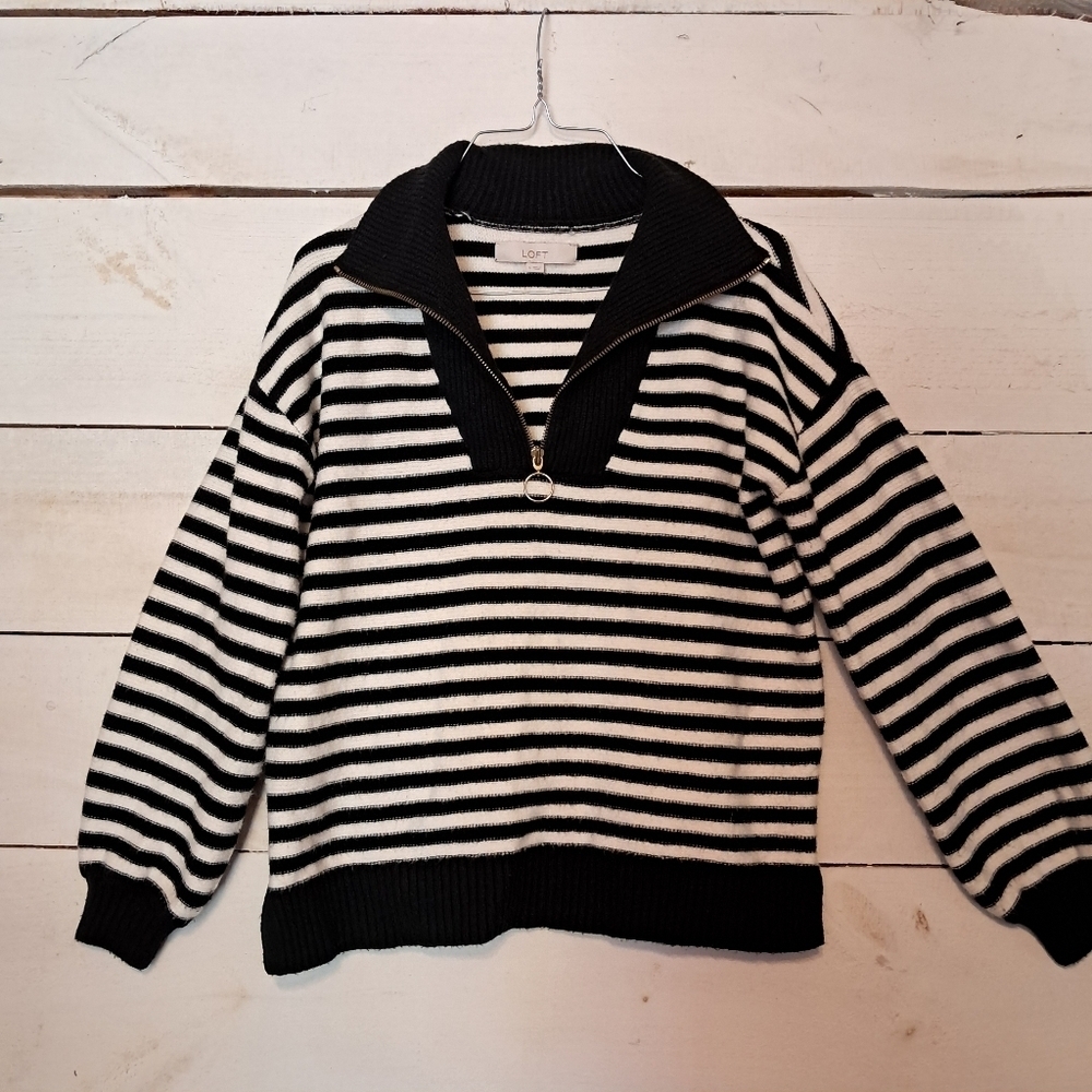 Loft Stripped 1/2 Zip Sweater Black And White Size Small - Picture 2 of 8